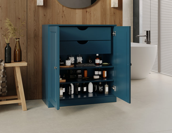 100% Solid Wood 32" Bathroom Cabinet with Raised Panel Wood Doors, 2-Drawers