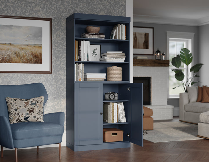 100% Solid Wood Tall Modular Bookcase with Doors & Open Shelves, Storage Bookshelf with Adjustable Shelves, 32" W x 71.5" H