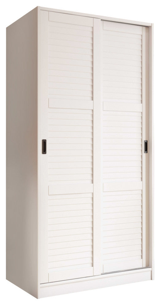 100% Solid Wood 2-Sliding Door Wardrobe Armoire, Louvered Doors, 30-40" Wardrobes - Palace Imports