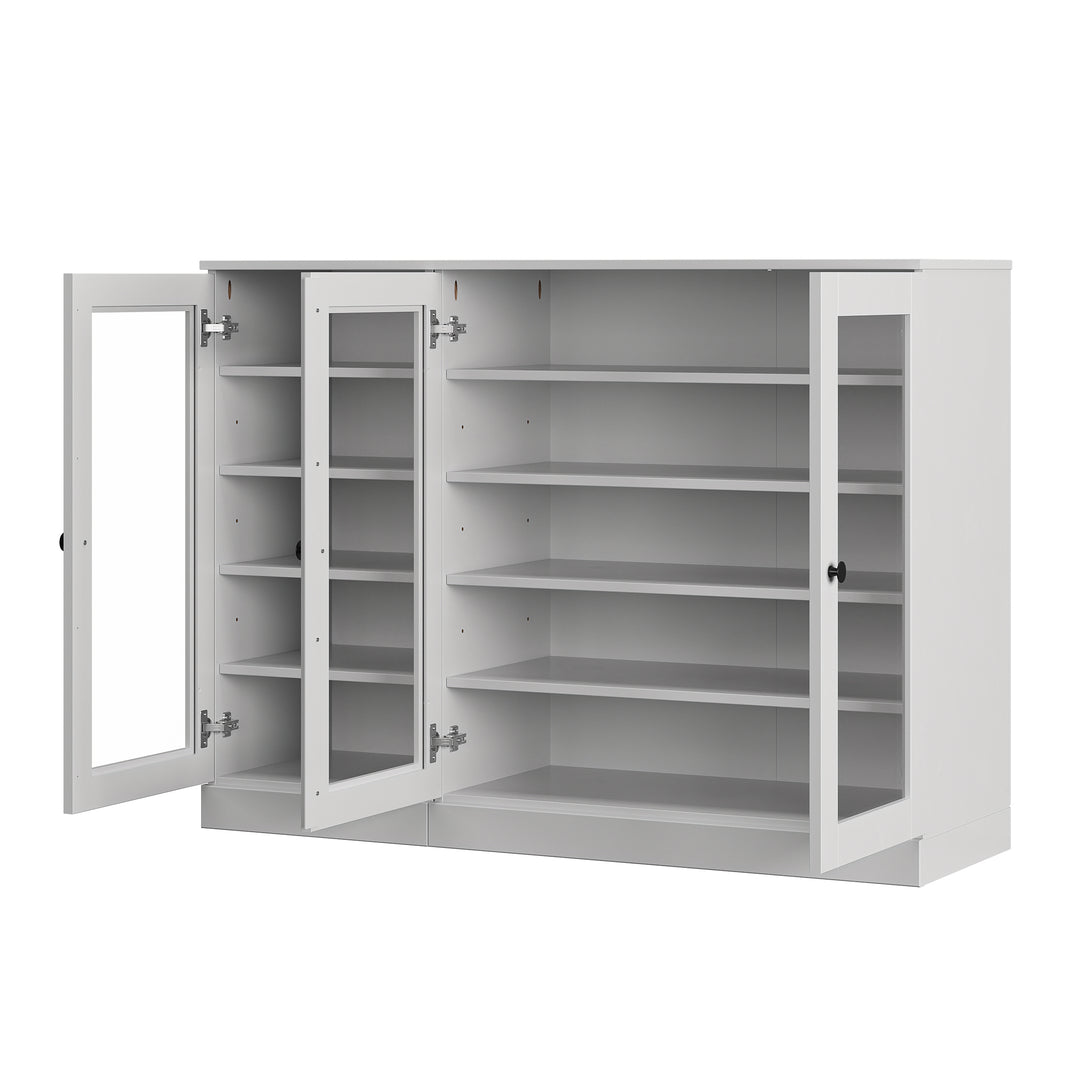 100% Solid Wood Glass Door Shoe Storage Cabinet, Adjustable Shelves, Space Saving Modular Entryway Organizer, 48.5" W x 35.75" H