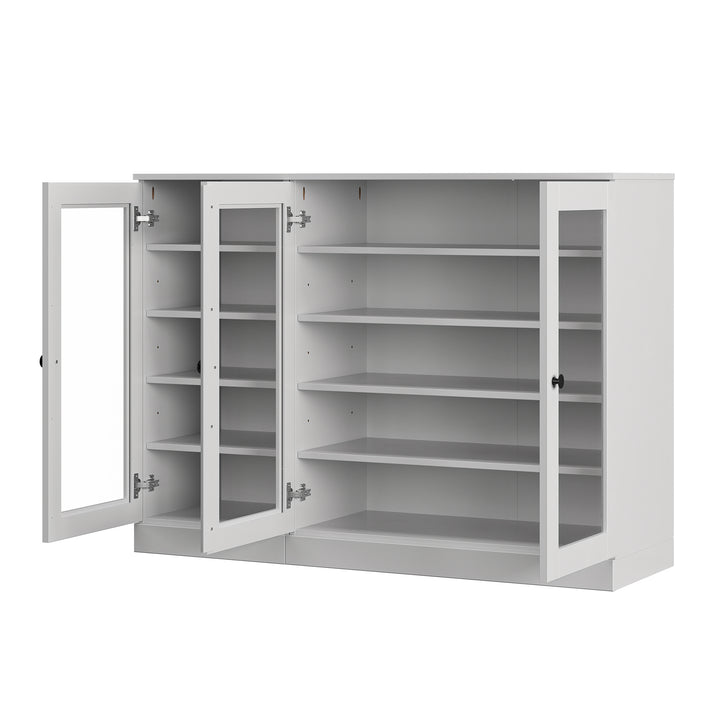 100% Solid Wood Glass Door Shoe Storage Cabinet, Adjustable Shelves, Space Saving Modular Entryway Organizer, 48.5" W x 35.75" H