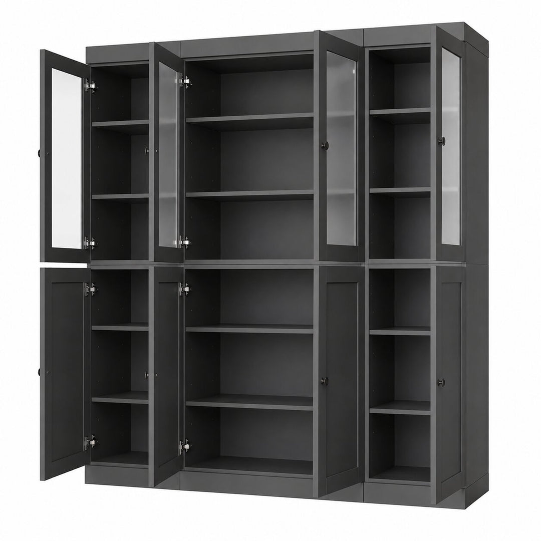 100% Solid Wood China Kitchen Pantry Cabinet, Tall Freestanding Modular Storage with Frosted Glass & Shaker Doors, Adjustable Shelves, 65" W x 71.5" H