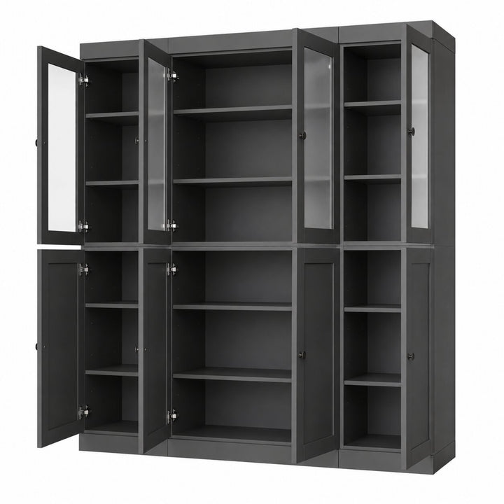 100% Solid Wood China Kitchen Pantry Cabinet, Tall Freestanding Modular Storage with Frosted Glass & Shaker Doors, Adjustable Shelves, 65" W x 71.5" H