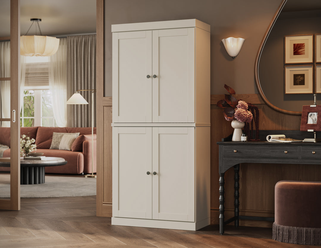 100% Solid Wood Tall Modular Bookcase Cabinet with Shaker Doors, Storage Bookshelf with Adjustable Shelves, 32" W x 71.5" H
