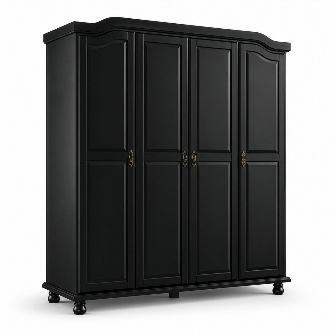 100% Solid Wood 4-Door Wardrobe Armoire with Raised Panel Doors, Bedroom Closet Storage - Kyle Collection