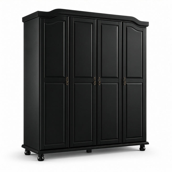 100% Solid Wood 4-Door Wardrobe Armoire with Raised Panel Doors, Bedroom Closet Storage - Kyle Collection