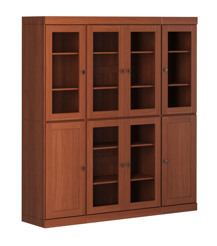 100% Solid Wood 65" China Pantry Cabinet, 6 Clear Glass, 2 Shaker Wood Doors