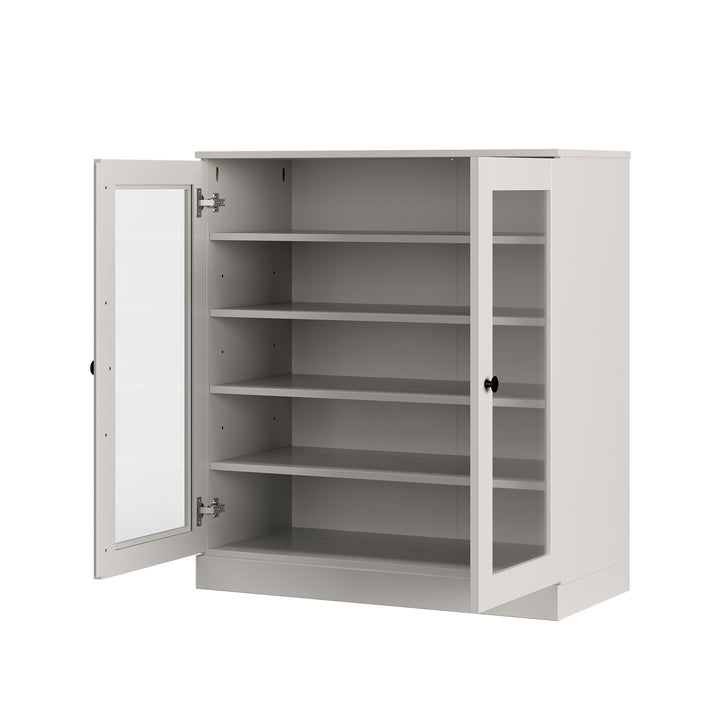 100% Solid Wood Glass Door Shoe Storage Cabinet with Adjustable Shelves, Space Saving Stackable Entryway Organizer, 32" W x 35.75" H