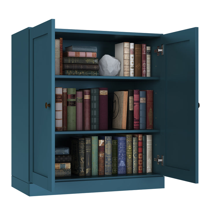 100% Solid Wood 3-Shelf 32" Bookcase, 2 Shaker Wood Doors, Adjustable Shelves