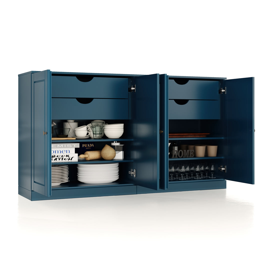 100% Solid Wood 64" Sideboard, Raised Panel Wood Doors, 4 Drawers, Adjustable Shelves