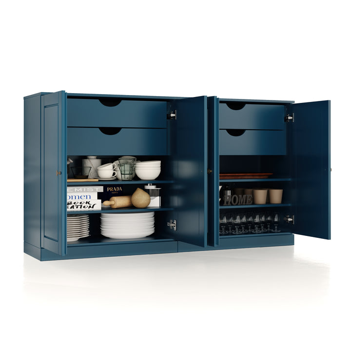 100% Solid Wood 64" Sideboard, Raised Panel Wood Doors, 4 Drawers, Adjustable Shelves