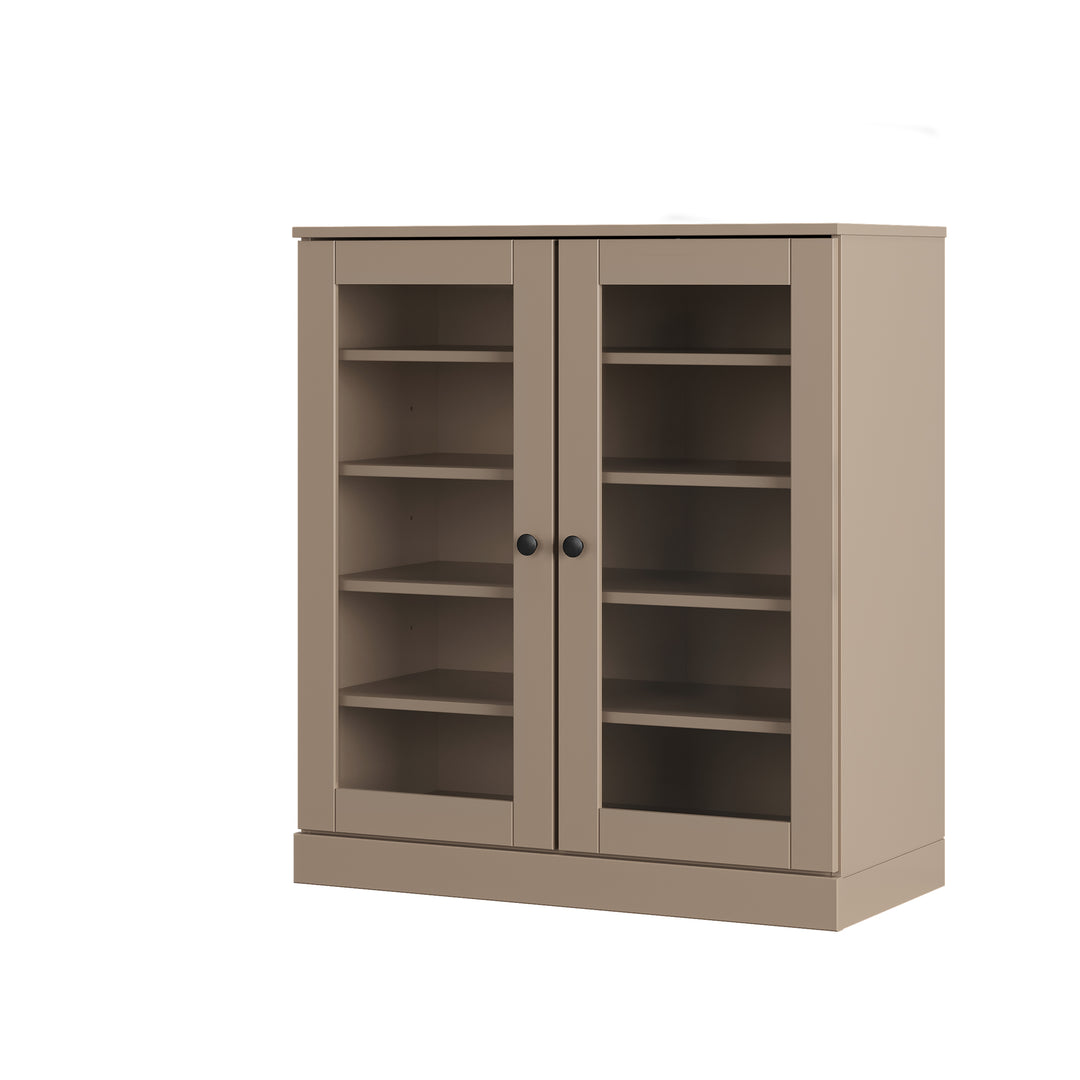 100% Solid Wood Glass Door Shoe Storage Cabinet with Adjustable Shelves, Space Saving Stackable Entryway Organizer, 32" W x 35.75" H