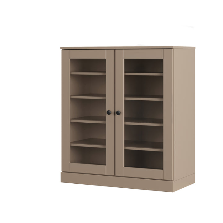 100% Solid Wood Glass Door Shoe Storage Cabinet with Adjustable Shelves, Space Saving Stackable Entryway Organizer, 32" W x 35.75" H