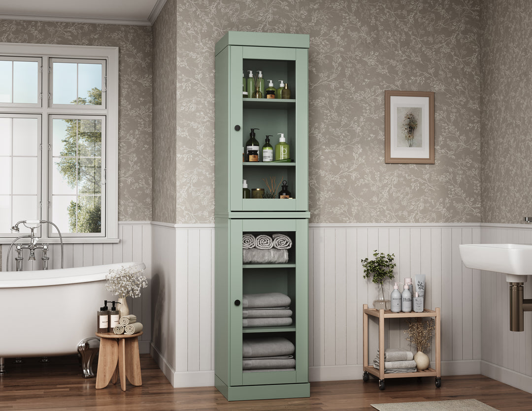 100% Solid Wood 16.5" Tall Bathroom Cabinet, Glass Doors, Adjustable Shelves