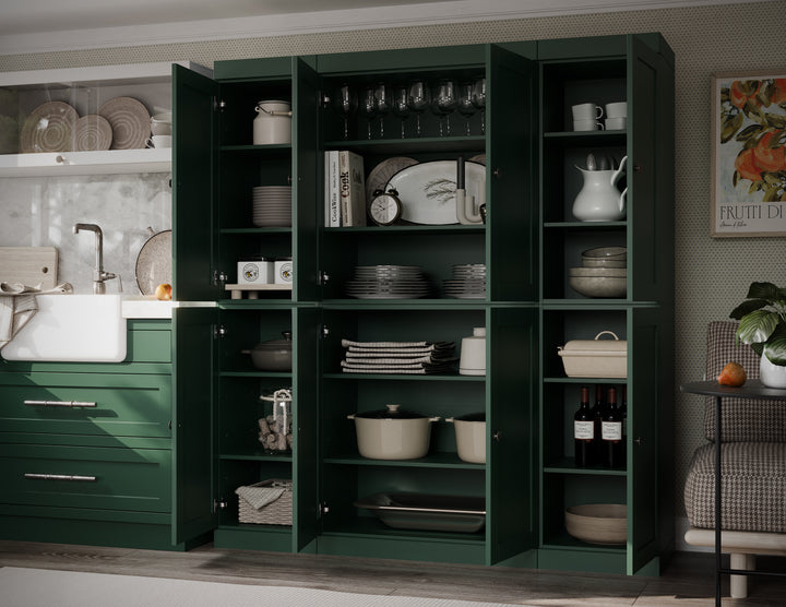 100% Solid Wood 65" Pantry Cabinet, 8 Shaker Wood Doors