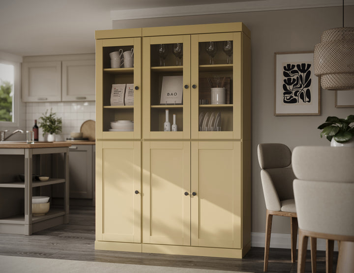 100% Solid Wood 48.5" China Pantry Cabinet, 3 Glass Doors, 3 Shaker Doors