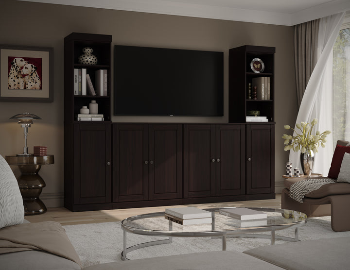 100% Solid Wood 6-Piece Entertainment Center Wall Unit with Storage, Open Cabinets & Raised Panel Doors, Adjustable Shelves, 97" W x 71.5" H