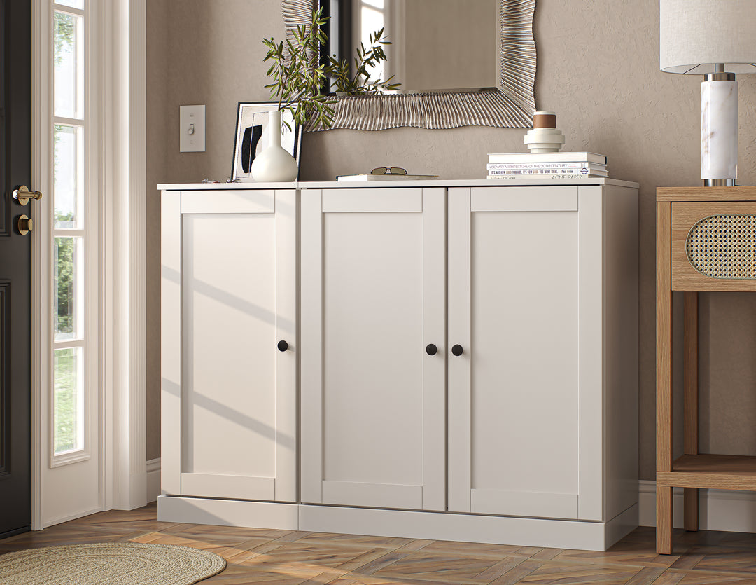 100% Solid Wood Shoe Storage Cabinet with Shaker Doors, Adjustable Shelves, Space Saving Modular Entryway Organizer, 48.5" W x 35.75" H