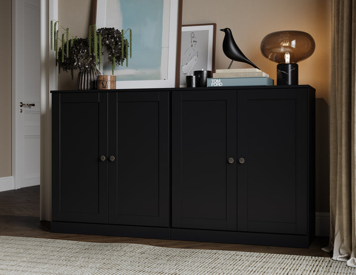 100% Solid Brazilian Pine Wood 64" Sideboard with Shaker Doors, 4-Drawers and Adjustable Shelves