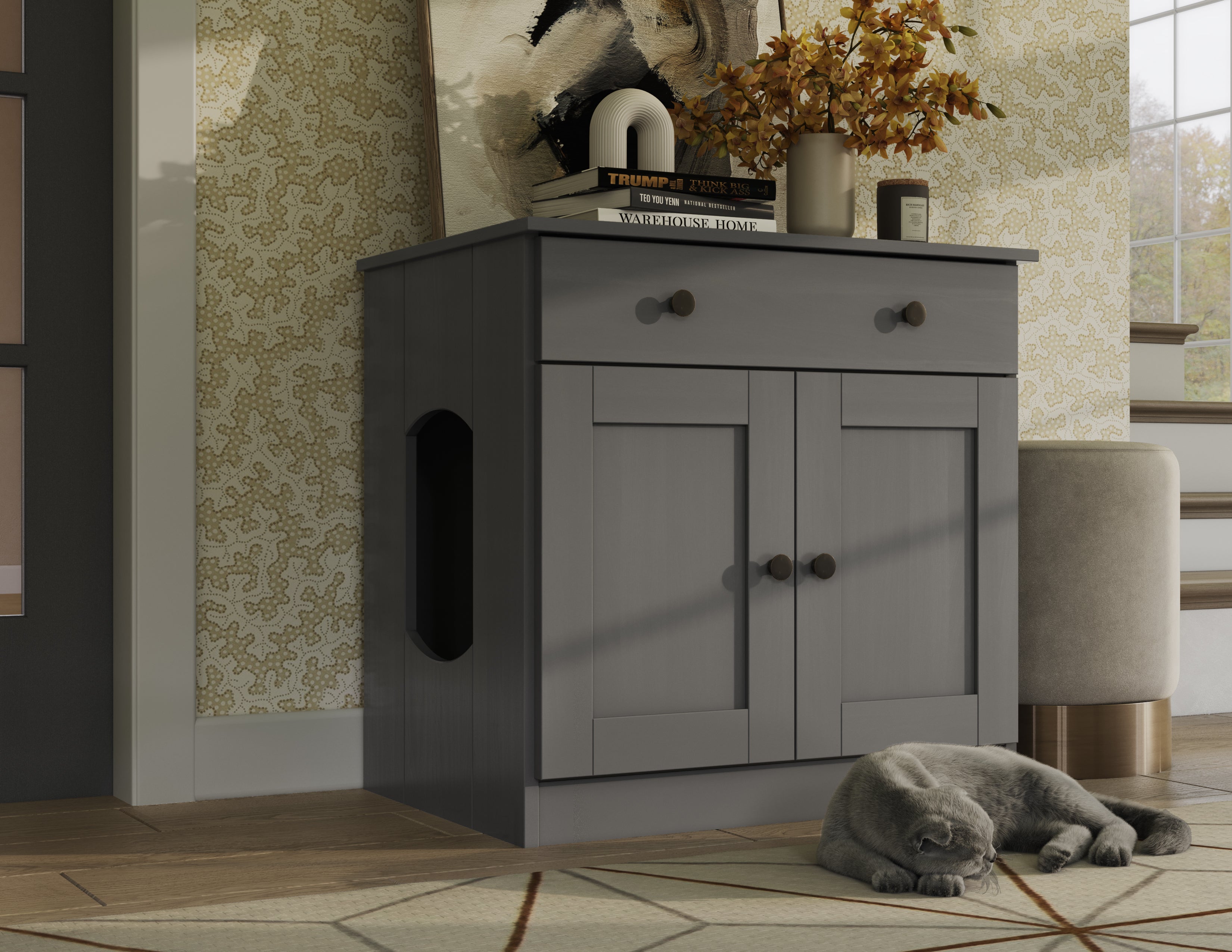 100% Solid Wood Ziva 2-Door Cat Litter Box Enclosure – Palace Imports