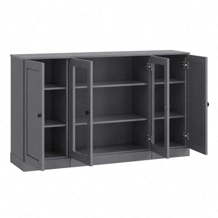 100% Solid Wood TV Stand with Raised Panel, Clear Glass Doors and Adjustable Shelves for TVs up to 65"