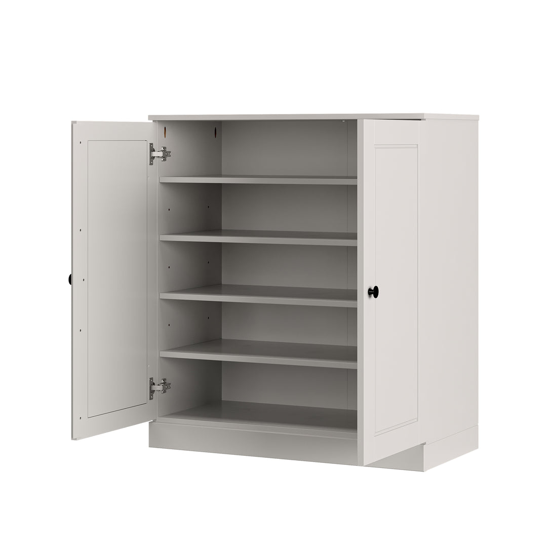 100% Solid Wood Shoe Storage Cabinet with Raised Panel Doors, Adjustable Shelves, Space Saving Stackable Entryway Organizer, 32" W x 35.75" H
