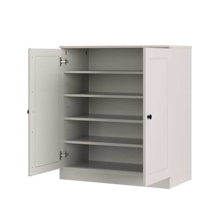 100% Solid Wood Shoe Storage Cabinet with Raised Panel Doors, Adjustable Shelves, Space Saving Stackable Entryway Organizer, 32" W x 35.75" H