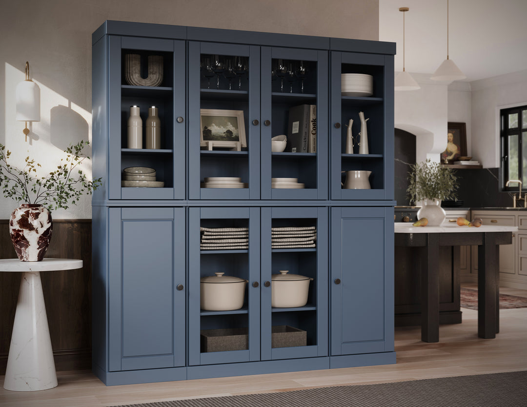 100% Solid Wood 65" China Pantry Cabinet, 6 Clear Glass, 2 Raised Panel Wood Doors