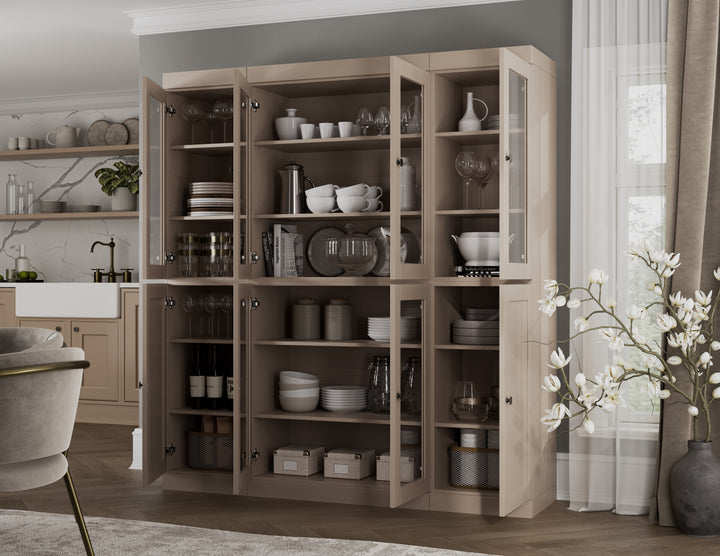 100% Solid Wood 65" China Pantry Cabinet, 6 Clear Glass, 2 Shaker Wood Doors