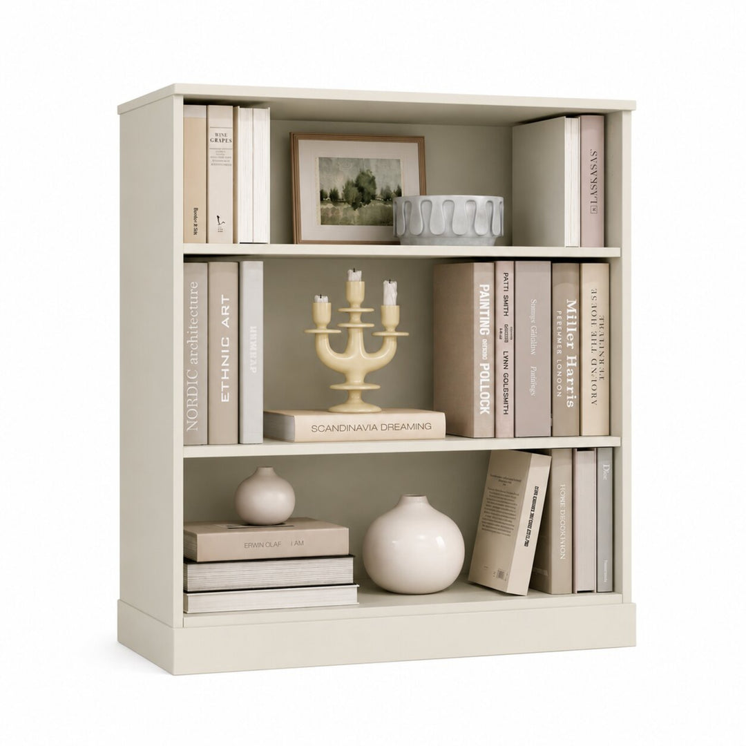 100% Solid Wood Freestanding 3-Shelf Bookcase Cabinet with Open Storage Display Bookshelf, Adjustable Shelves, 32" W x 35.75" H