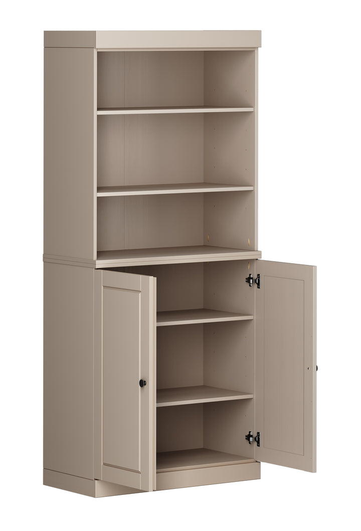 100% Solid Wood 6-Shelf 32" Bookcase, 2 Raised Panel Wood Doors, Adjustable Shelves