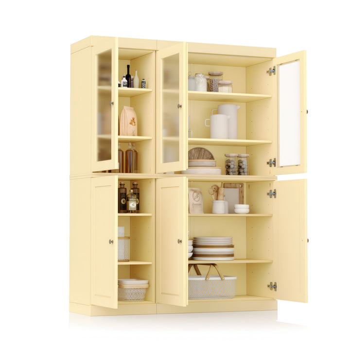 100% Solid Wood 48.5" Pantry China Cabinet with Raised Panel, Frosted Glass Doors and Adjustable Shelves