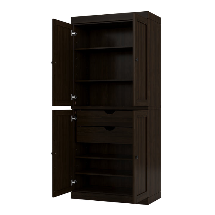 100% Solid Wood Tall Freestanding Modular Bathroom Linen Storage Cabinet with Shaker Doors, 2 Drawers, Adjustable Shelves, 32" W x 71.5" H