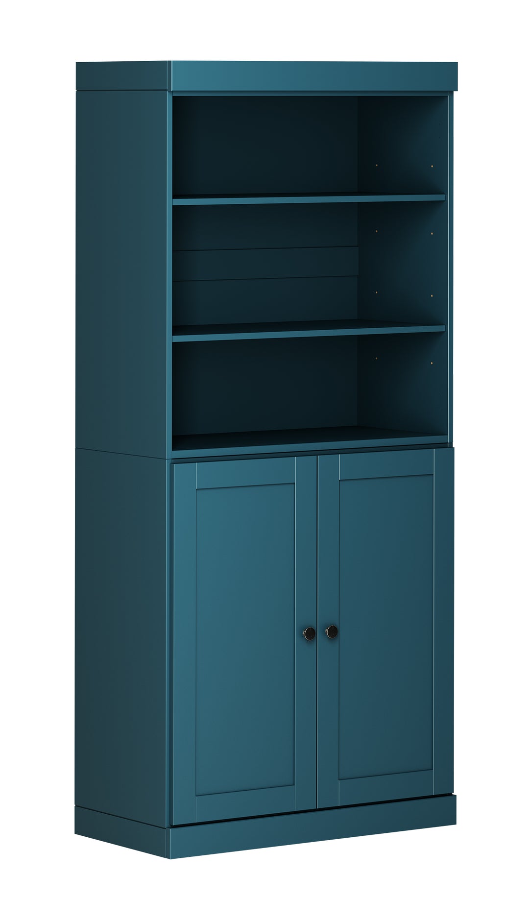 100% Solid Wood 6-Shelf 32" Bookcase Cabinet, 2 Solid Shaker Wood Doors, Adjustable Shelves