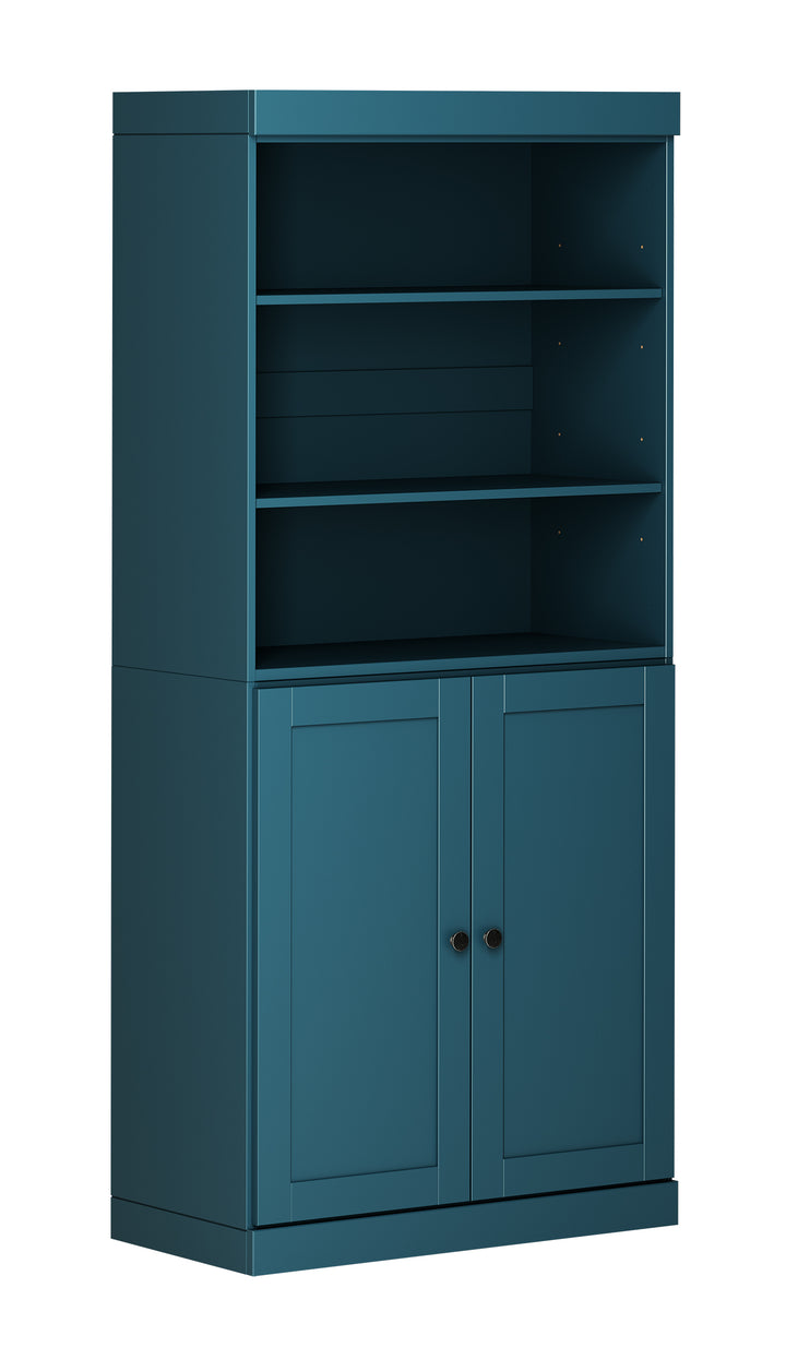 100% Solid Wood 6-Shelf 32" Bookcase Cabinet, 2 Solid Shaker Wood Doors, Adjustable Shelves