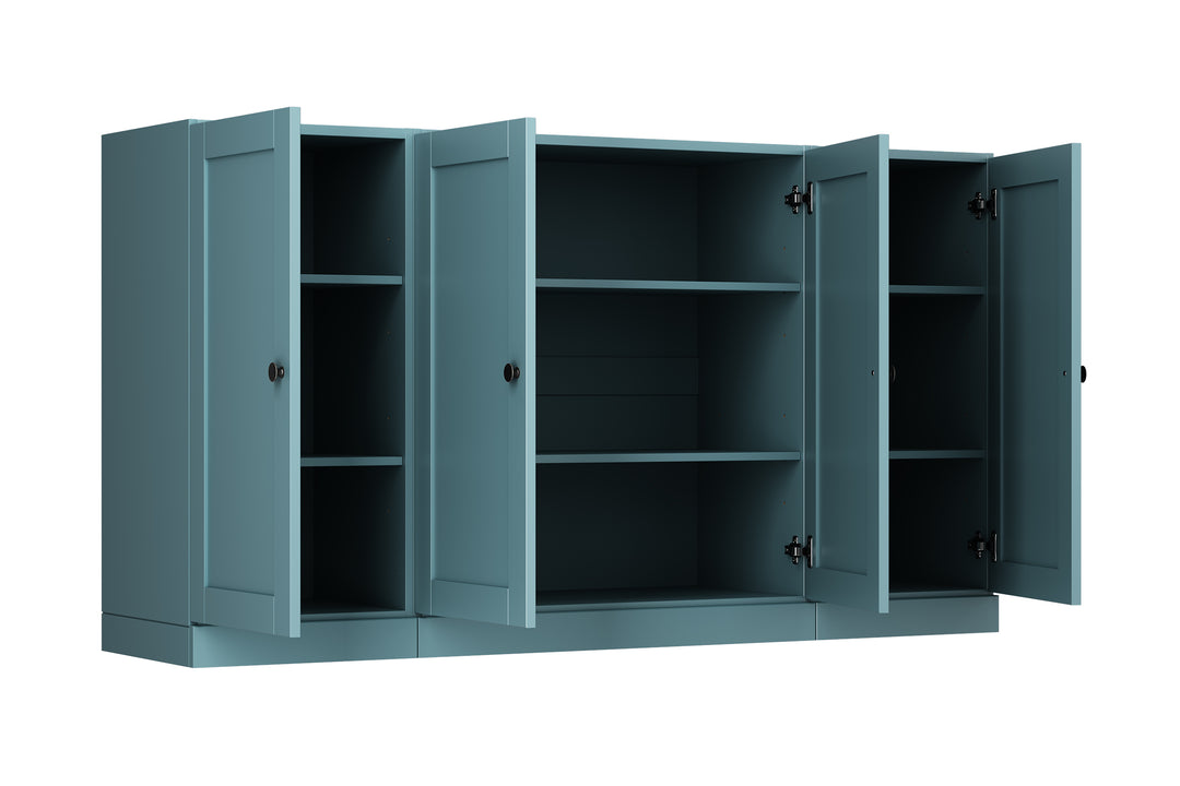 100% Solid Brazilian Pine Wood Sideboard, Shaker Doors, Adjustable Shelves, 65" Wide, 35.75" Tall