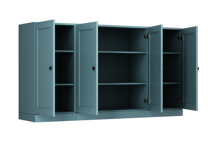 100% Solid Brazilian Pine Wood Sideboard, Shaker Doors, Adjustable Shelves, 65" Wide, 35.75" Tall