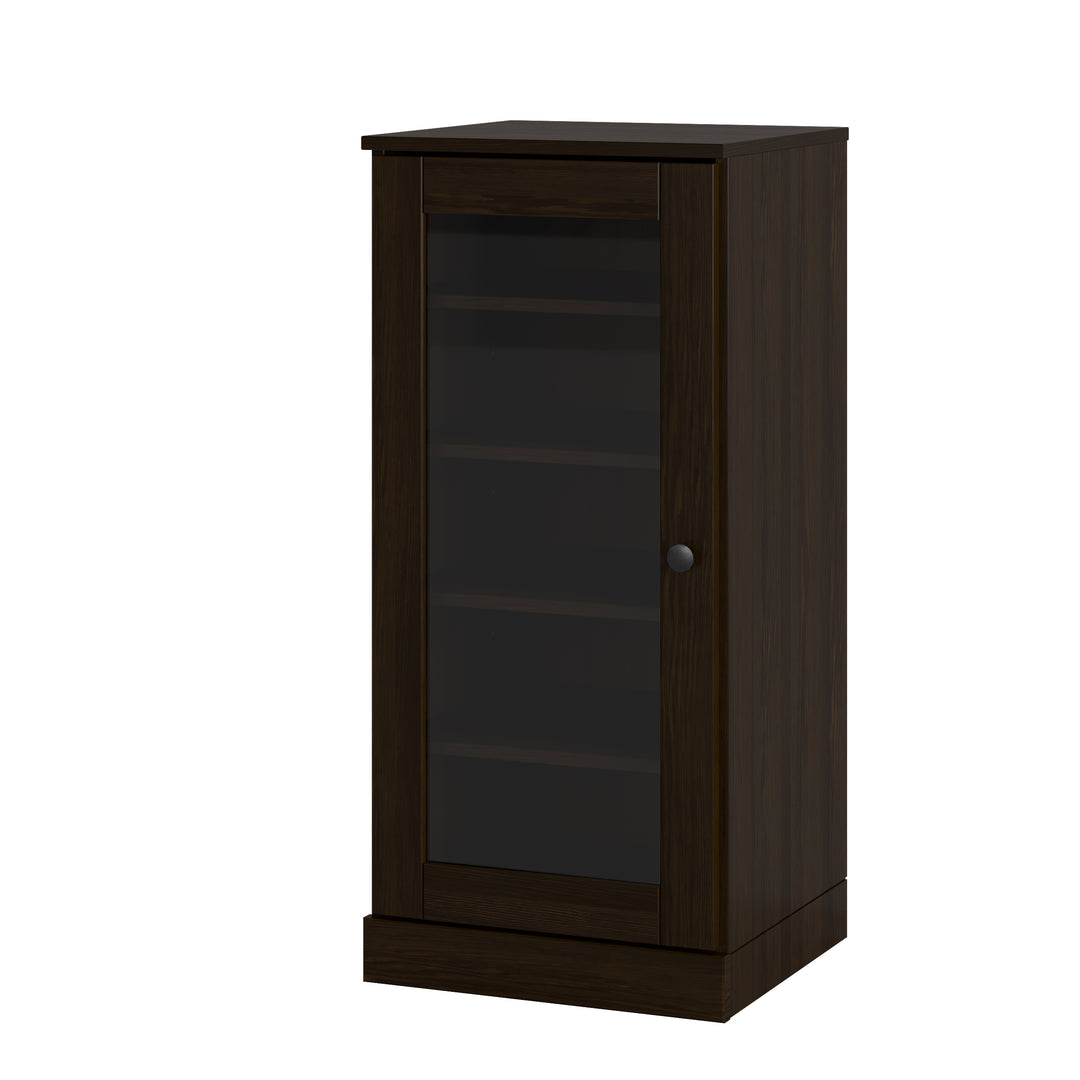 100% Solid Wood Narrow Glass Door Shoe Storage Cabinet with Adjustable Shelves, Space Saving Stackable Organizer, 16.5" W x 35.75" H