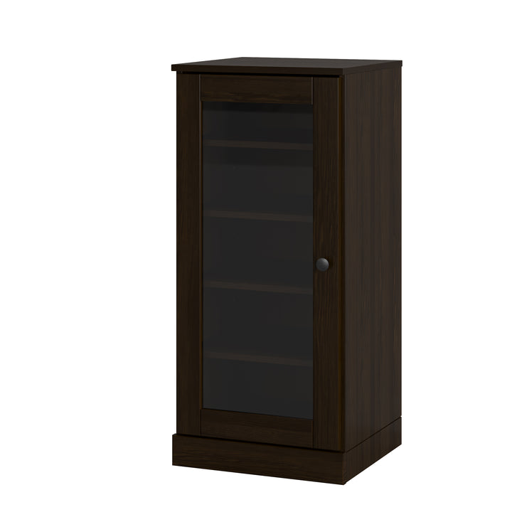 100% Solid Wood Narrow Glass Door Shoe Storage Cabinet with Adjustable Shelves, Space Saving Stackable Organizer, 16.5" W x 35.75" H