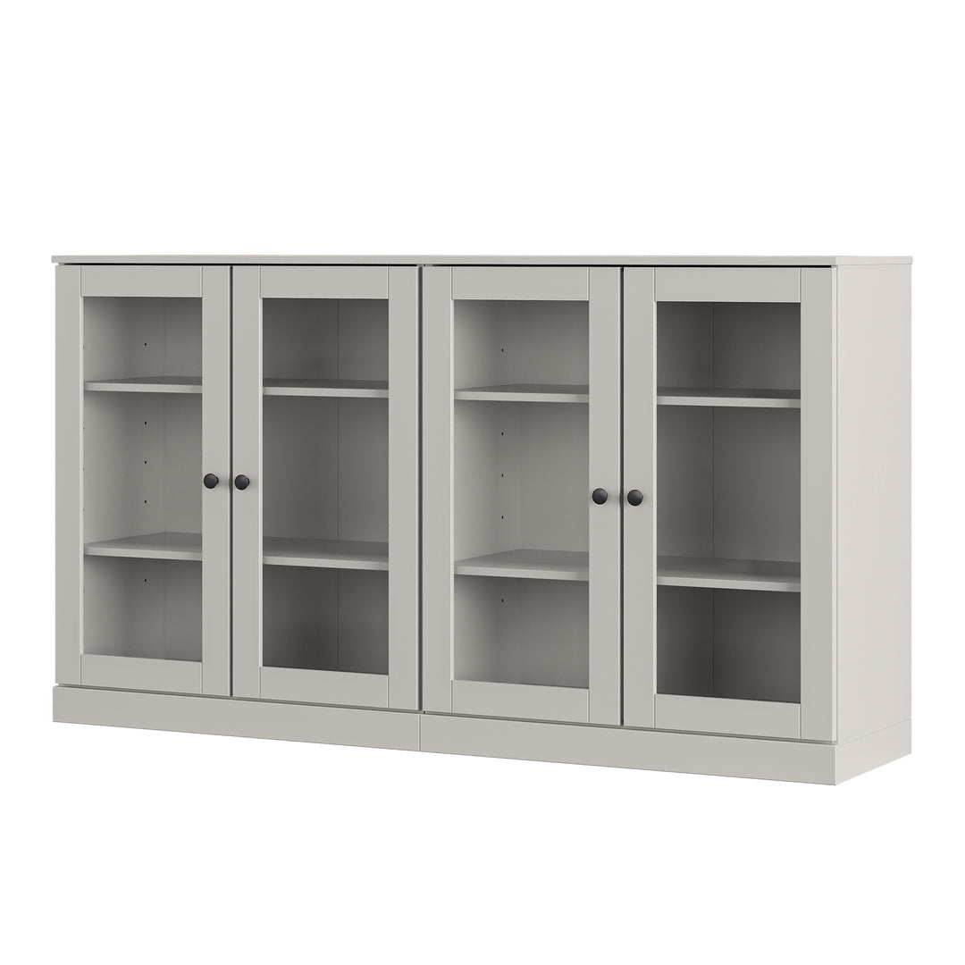 100% Solid Wood Sideboard Buffet with Glass Doors, Credenza Server for Dining Room Storage, Adjustable Shelves, 64" W x 35.75" H
