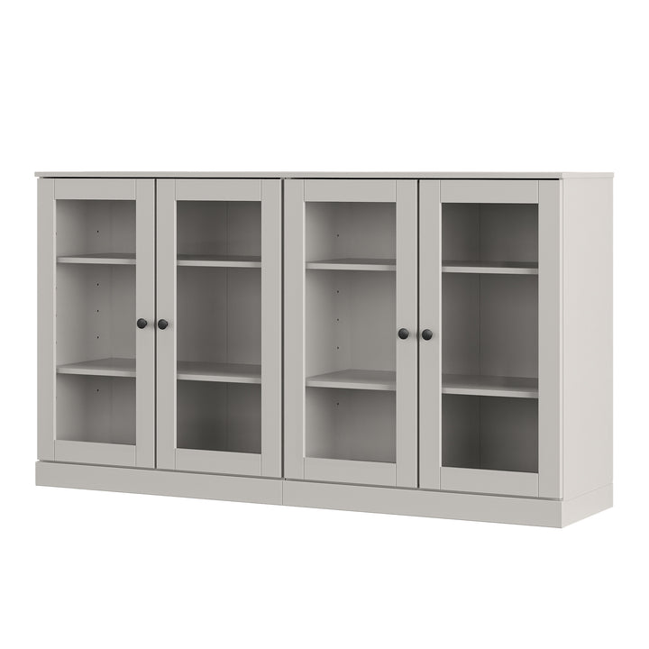 100% Solid Wood Sideboard Buffet with Glass Doors, Credenza Server for Dining Room Storage, Adjustable Shelves, 64" W x 35.75" H