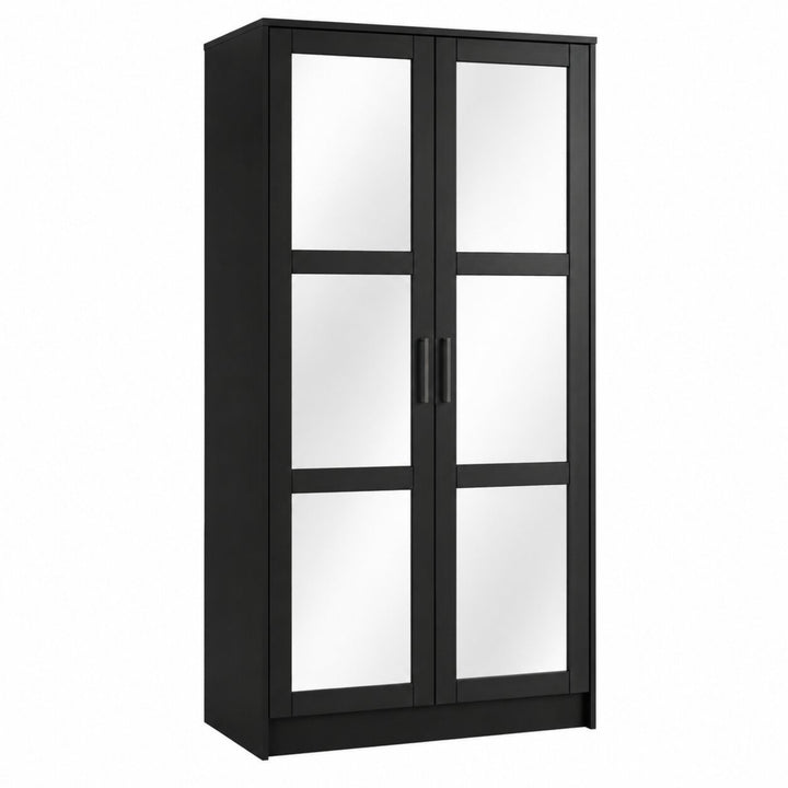 100% Solid Wood 2-Door Wardrobe Armoire with Mirrored Doors, Bedroom Closet Storage - Urban Collection