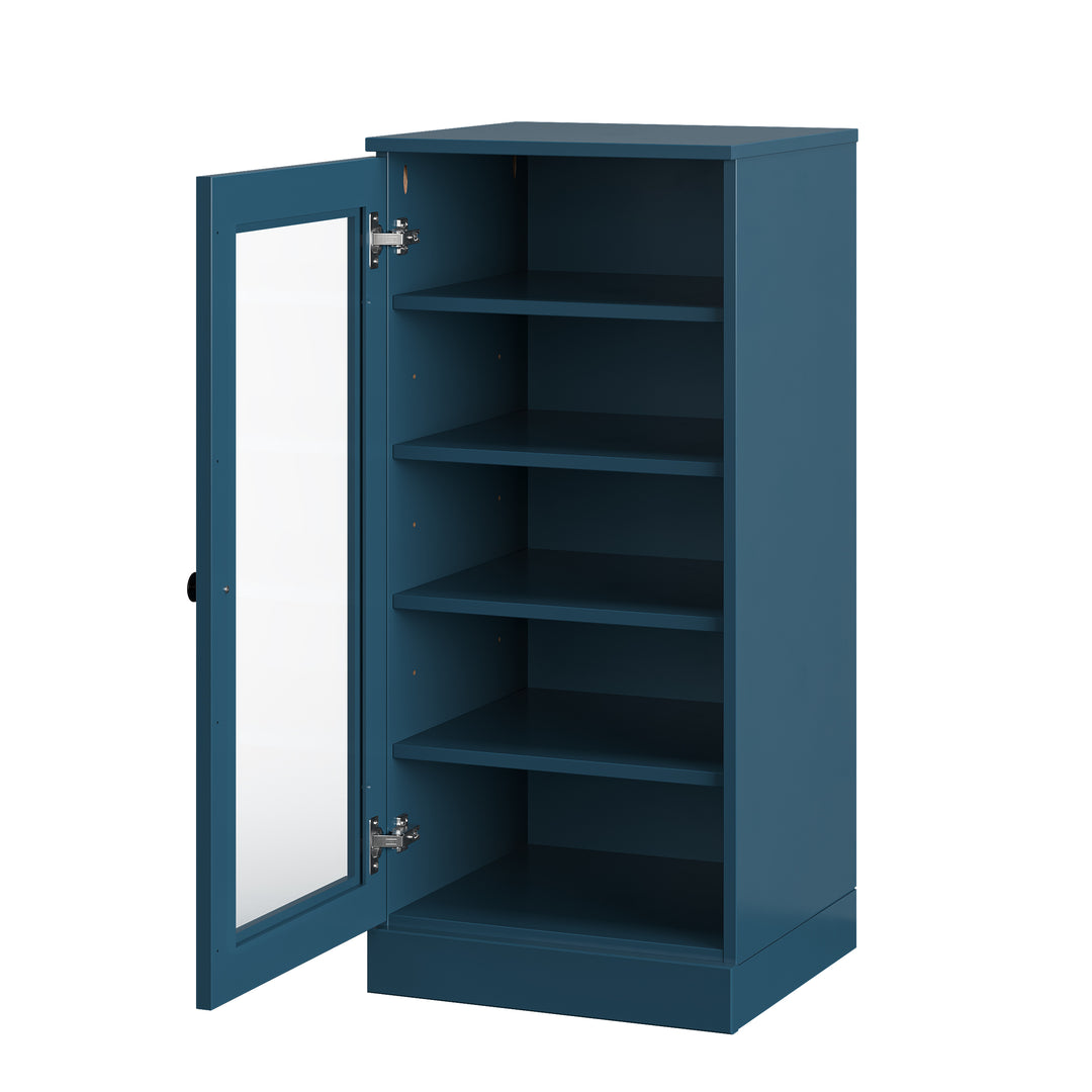 100% Solid Wood Narrow Glass Door Shoe Storage Cabinet with Adjustable Shelves, Space Saving Stackable Organizer, 16.5" W x 35.75" H