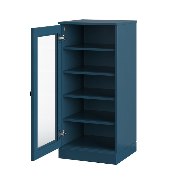 100% Solid Wood Narrow Glass Door Shoe Storage Cabinet with Adjustable Shelves, Space Saving Stackable Organizer, 16.5" W x 35.75" H