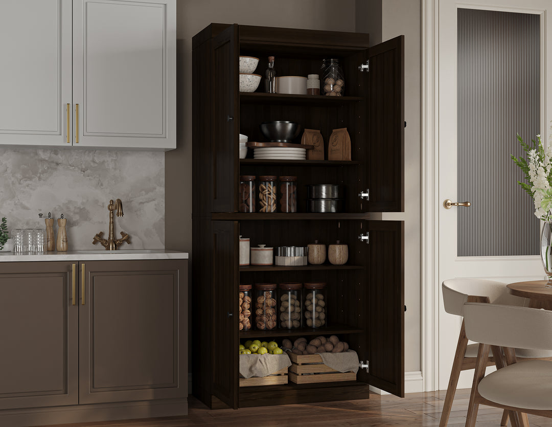 100% Solid Wood Kitchen Pantry Cabinet, Tall Freestanding Modular Storage with Shaker Doors, Adjustable Shelves, 32" W x 71.5" H