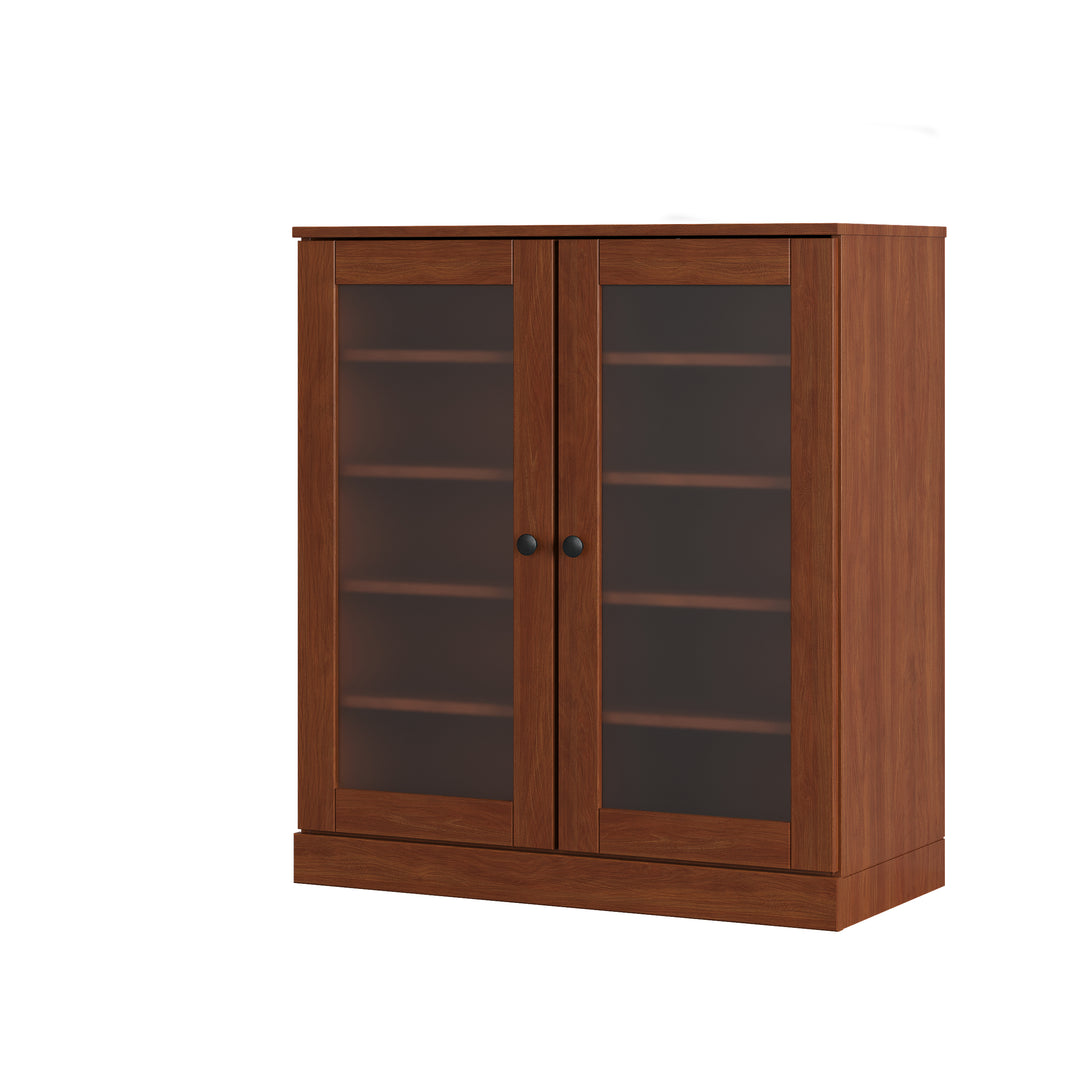 100% Solid Wood Frosted Glass Door Shoe Storage Cabinet with Adjustable Shelves, Space Saving Stackable Entryway Organizer, 32" W x 35.75" H