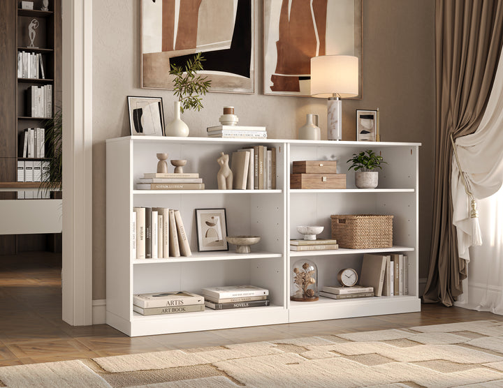 100% Solid Wood 6-Shelf Bookcase Cabinet with Open Storage and Adjustable Shelves, Display Bookshelf, 64" W x 35.75" H