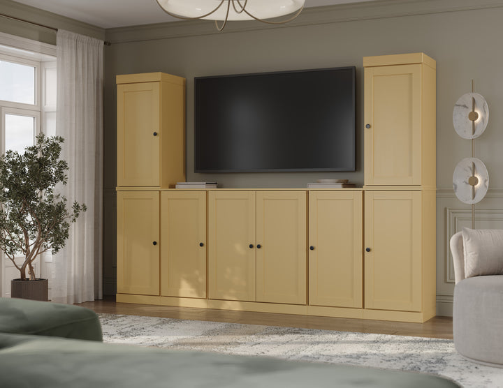100% Solid Wood 7-Piece Entertainment Center Wall Unit with Storage, Shaker Doors, Adjustable Shelves, 98" W x 71.5" H