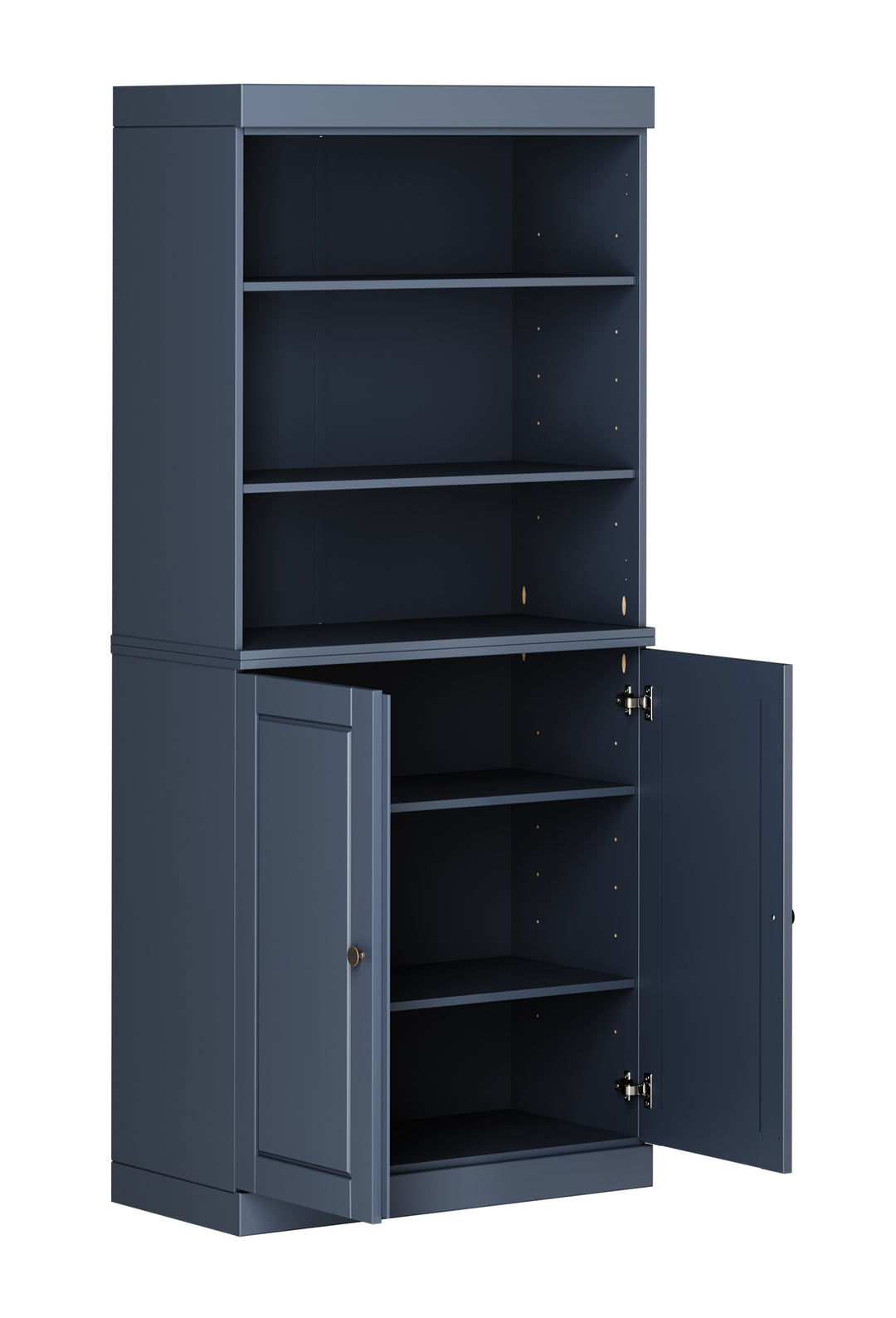 100% Solid Wood 6-Shelf 32" Bookcase, 2 Raised Panel Wood Doors, Adjustable Shelves