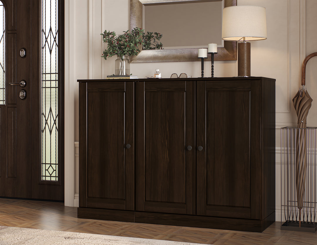 100% Solid Wood Shoe Storage Cabinet with Raised Panel Doors, Adjustable Shelves, Space Saving Modular Entryway Organizer, 48.5" W x 35.75" H